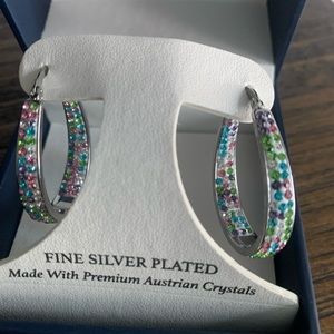 Sophia James NY Premium Austrian Crystals Silver Plated Earrings New In Box